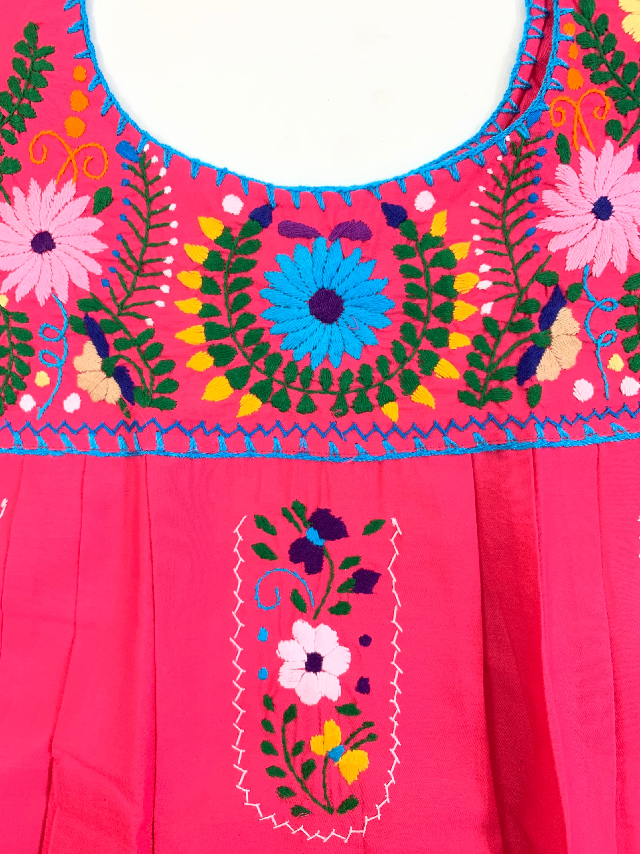 Mexican Dress Puebla Hot Pink W/ Multicolored Embroidery - Etsy