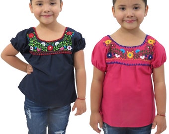 Hand-Embroidered Mexican Puebla Blouses for Girls | Floral Embroidery