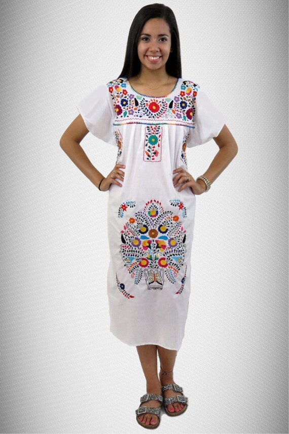 Mexican Dress Puebla White W ...