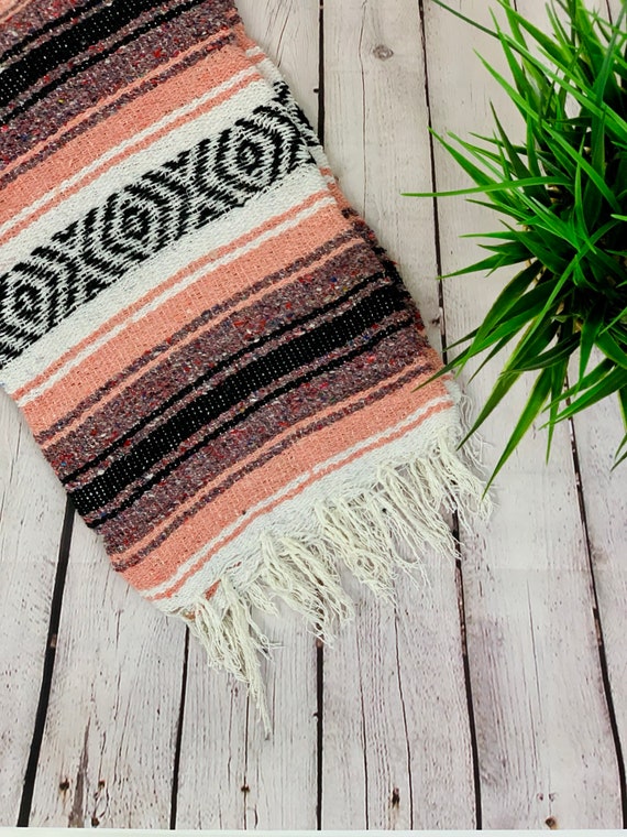 Handmade Classic Mexican Falsa Blanket 72x49 peach Coral Picnic