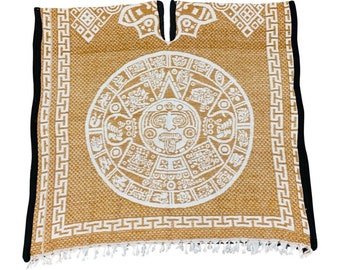 Mexican Poncho Reversible Cobija Blanket - Aztec Calendar