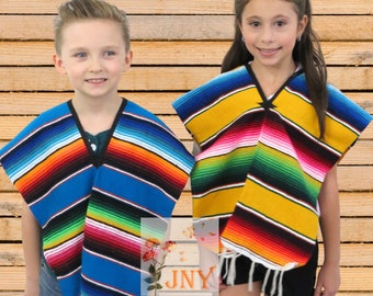 Kids Children Mexican Poncho Pancho Serape in Assorted Colors and Sizes