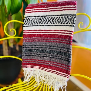 Handmade Classic Mexican Falsa Blanket 72"x49" (Red) | Picnic throw | Yoga falsa blanket