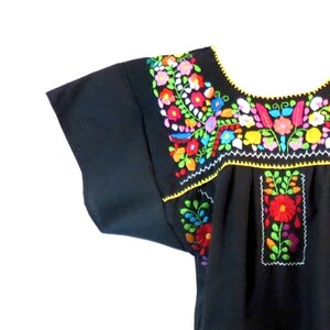 Mexican Dress Puebla Black W/ Multicolored Embroidery - Etsy
