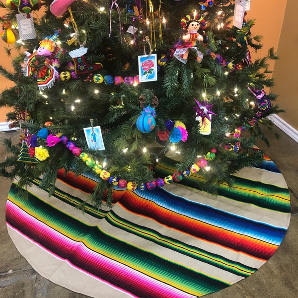 Assorted Mexican Serape Christmas Tree Skirt | Multicolored Sarape Design