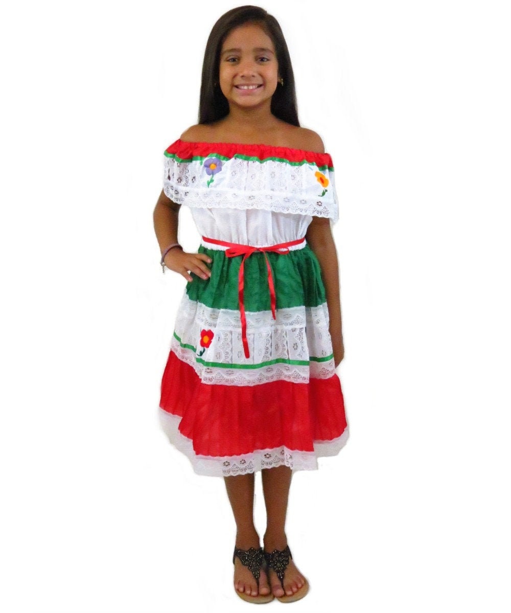 Mexican Dress Flor for Girls Tricolor 