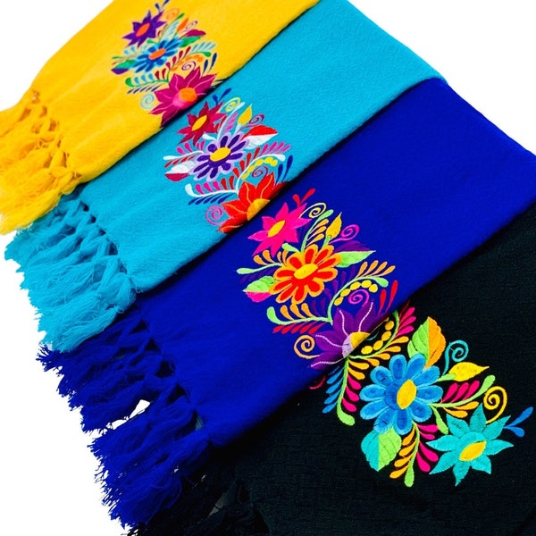 Mexican Chiapas Rebozo Shawl with Flower Embroidery