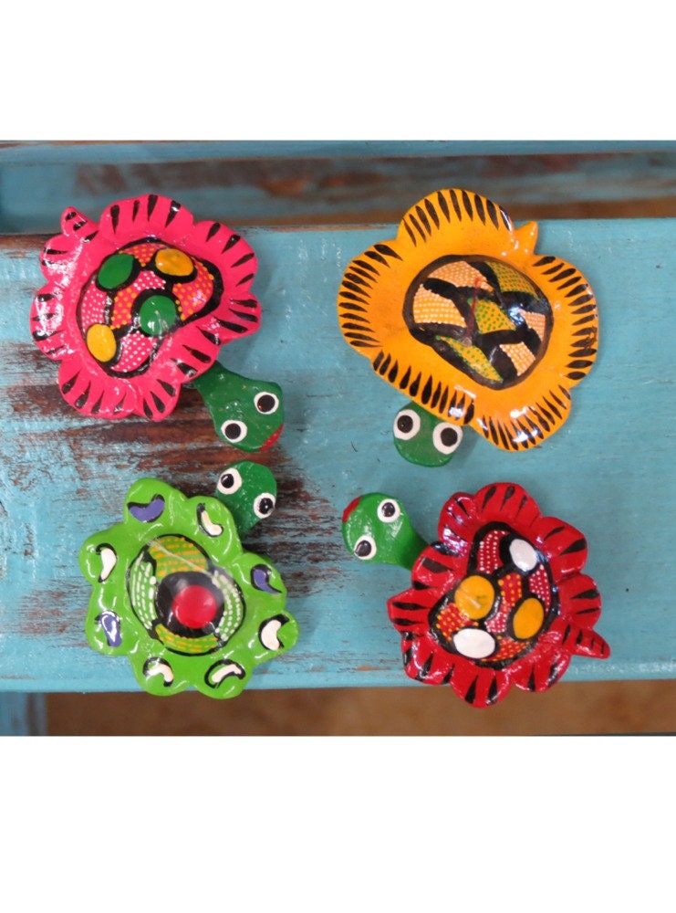 Mexican Toy Bobblehead Turtles set of 4 Etsy