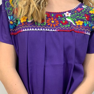 Mexican Puebla Blouse Floral Hand Embroidered Design Purple - Etsy