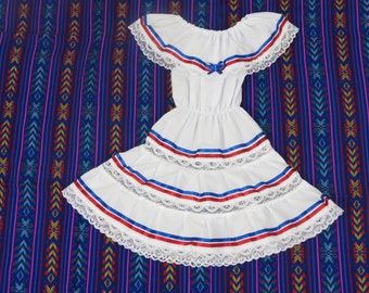 Puerto Rican Boricua, Dominican, Costa Rican Colors Ribbons Ethnic Dress for Girls