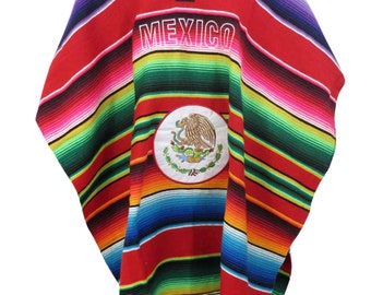 Mexico Flag Logo Eagle Sarape Poncho - Unisex Adult One Size