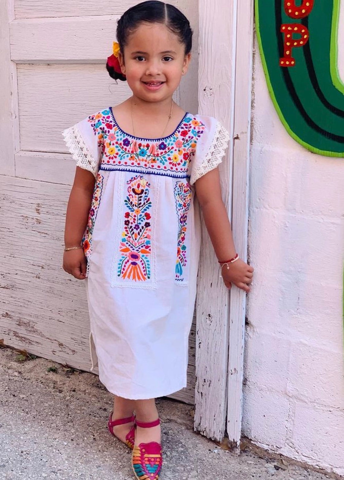 Robe mexicaine de dentelle de fille au large du blanc | Etsy