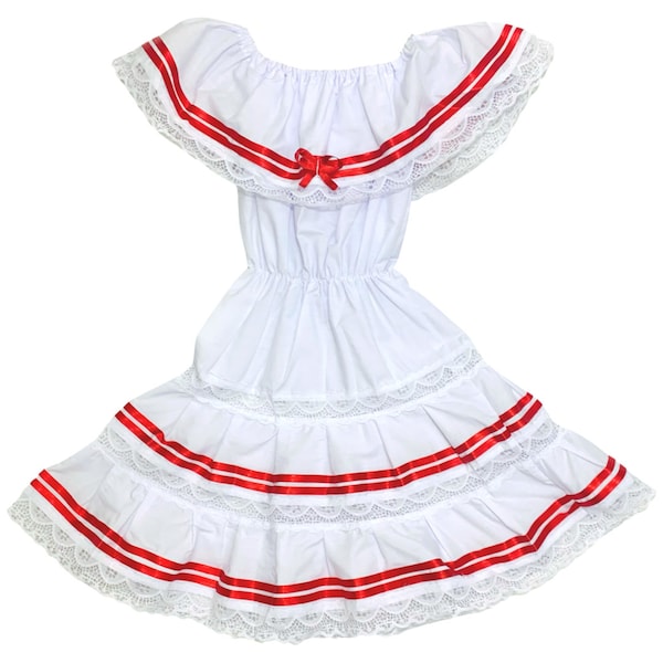 Peruvian, Canadian Colors Red Ribbons Girls Dress