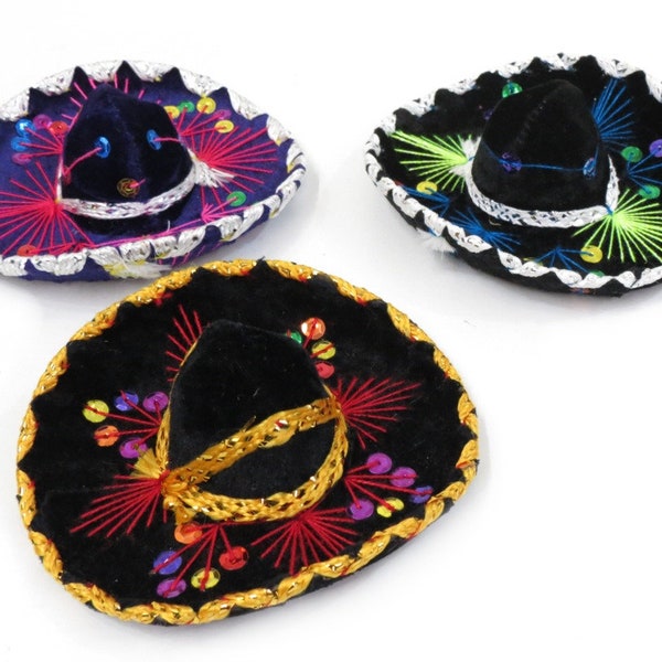 5" Mexican Decorative Mini Charro Sombrero Felt Hat 3 Pack Fiesta Assortment