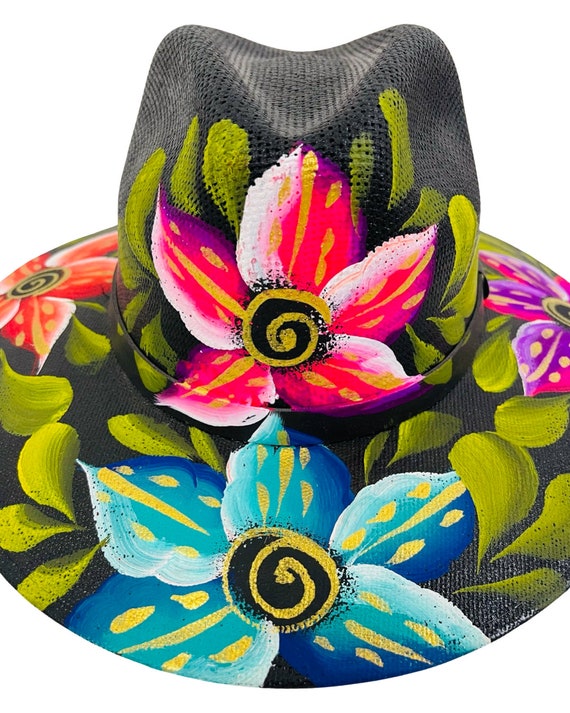 Chapeau de paille d'art mexicain peint à la main Noir Modèles uniques  Fabriqué au Mexique -  France
