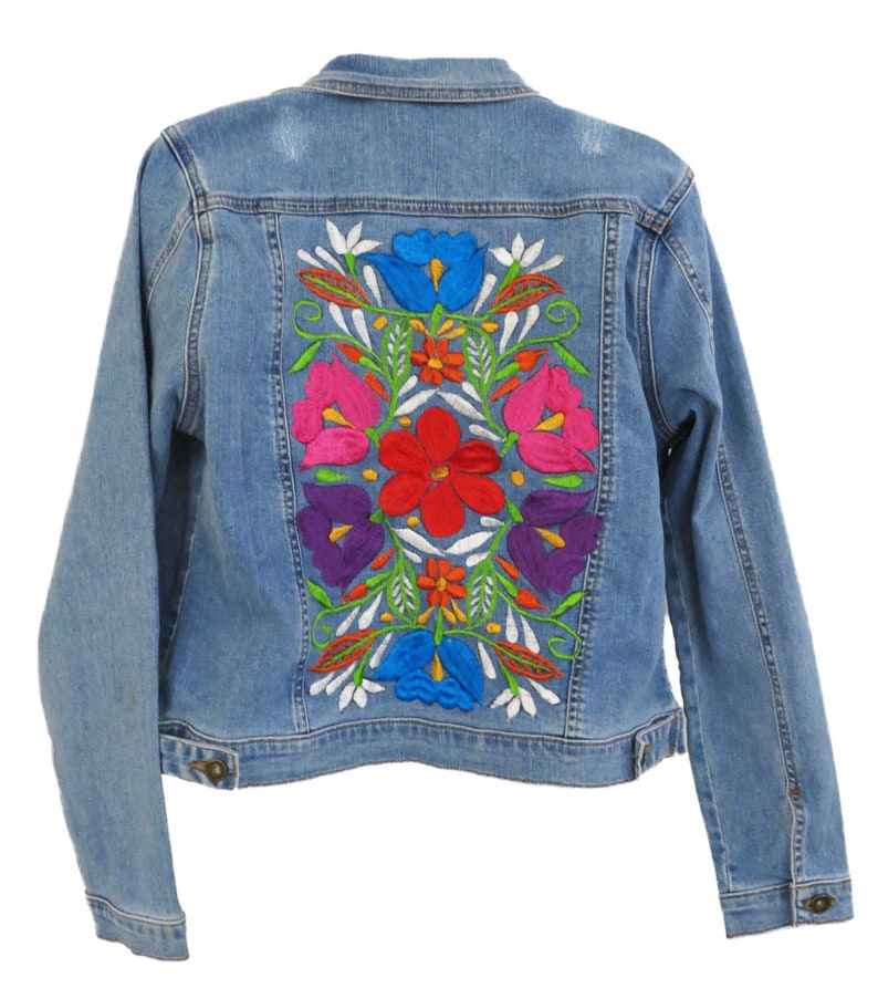 Women's Embroidered Distressed Denim Jacket Light Blue - Etsy Canada