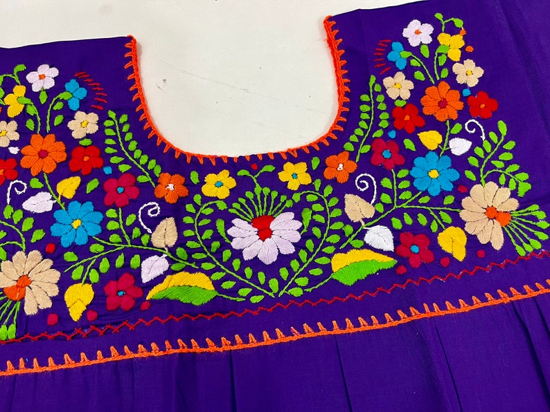 Mexican Puebla Blouse Floral Hand Embroidered Design Purple - Etsy