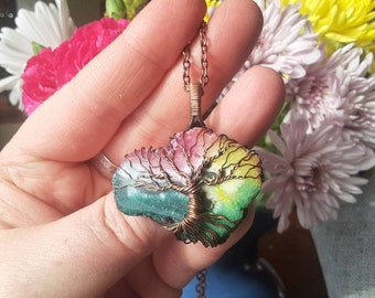 Rainbow quartz tree of life copper wire pendant, wire wrapped jewelry, artisan handmade, tree of life jewelry, love rainbow necklace