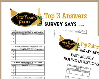 Family Feud New Years Game, New Years Party Game, Adult New Years Eve Game, Teen New Years Game, Family New Years 2021 Party Game, Imprimable