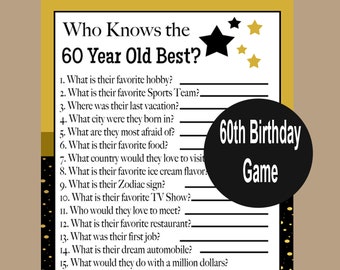 60th Birthday Game, 60th Birthday Party, 1965 Party Game, 60th Birthday Trivia, Who Knows the 60 Year Old Best Game?, Instant Download
