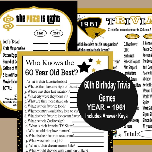 1961 Birthday Party Games Adult Party Games 60th Birthday Etsy