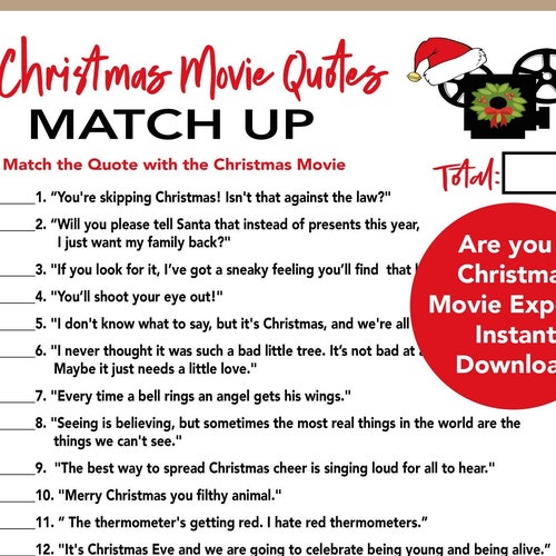 Christmas Movie Quotes Trivia Game Christmas Party Printable Etsy UK