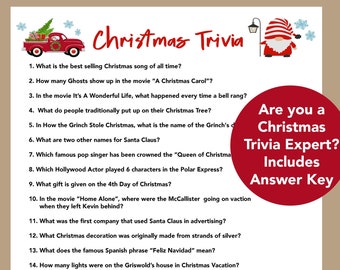 Christmas Trivia Games, Fun Christmas Printable Game, Office Party Game, Zoom Christmas Trivia, Fun Holiday Game for Teens and Adults