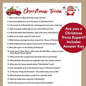 Christmas Trivia Games, Fun Christmas Printable Game, Office Party Game, Zoom Christmas Trivia, Fun Holiday Game for Teens and Adults