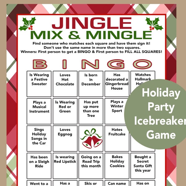 Holiday Party Icebreaker Bingo, Mix and Mingle Icebreaker, Group Game, Teen Icebreaker Game, Human Bingo, Holiday Find the Guest Game