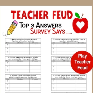 Teacher Trivia Game, Teacher Feud Game, Teacher Retirement Game, Elementary Teacher Game, Teacher Appreciation Activity, School Game