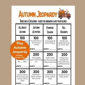 Autumn Trivia Game, Autumn Jeopardy, Fall Trivia Game, Autumn Seniors Game, Autumn School Game, Icebreaker, Fun Fall Activity