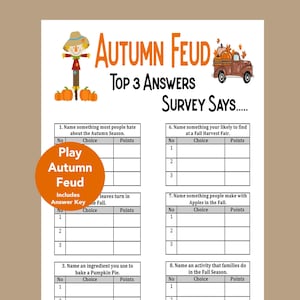 Autumn Family Feud Trivia Game, Fall Trivia Game, Autumn Seniors Game, Autumn School Game, Icebreaker, Fun Fall Activity