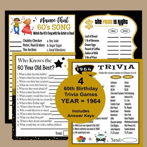 60th Birthday Game Bundle, 60th Birthday Gold and Black Trivia Games, 1964 Trivia Games, 1964 Price is Right Game, Instant Download