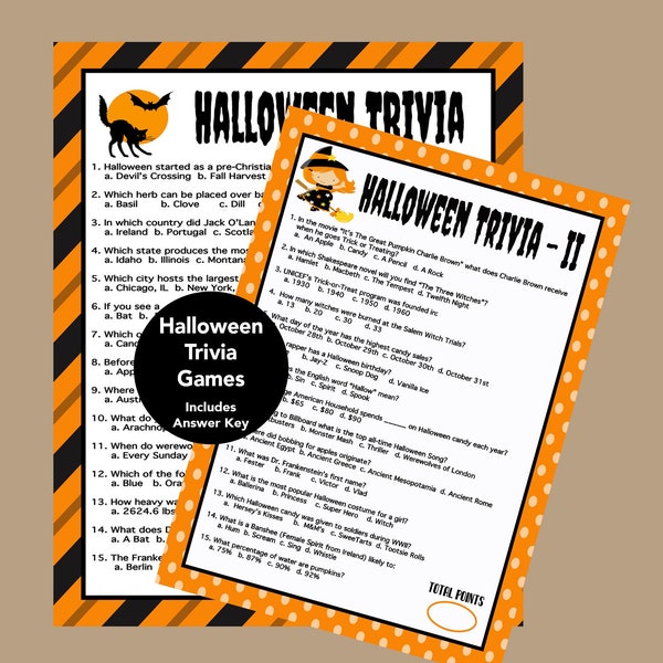 Halloween Trivia Games, Halloween Party Games, Teen Games, Tween Games, Adult Party Games, Halloween Group Game, Instant Download
