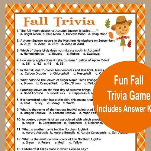Fall Trivia Game Printable Autumn Game Fall Time Activities - Etsy