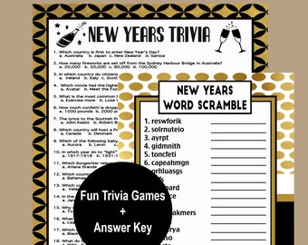 New Years Trivia Game, New Years Eve Party Game 2023, New Years Day 2024, New Years Trivia Game,New Years Eve Word Scramble Game, Printable