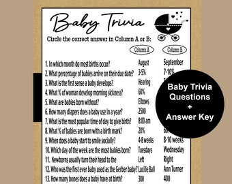 Baby Trivia Game, Rustic Baby Shower Game Baby Shower Trivia Game, Baby Shower Quiz, Baby Shower Printable, Kraft Baby Shower Quiz,
