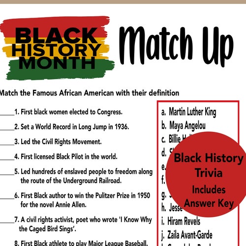 Black History Month Trivia Game Black History Month Quiz Etsy