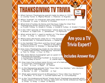 Thanksgiving Game, Thanksgiving TV Trivia Printable, Friendsgiving Trivia Game, Group Game, Adult Party Game, Instant Download