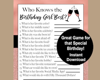 Who Knows the Birthday Girl Best Game, 21st, 25th, 30th, 35th, 40th Birthday Trivia Game, Games for Woman, Games for Her, Instant Download