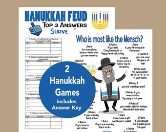 Hanukkah Feud Game, Hanukkah Trivia Game, Hanukkah Party Games for Family, Hanukkah Printables, Chanukah Celebration Trivia Games