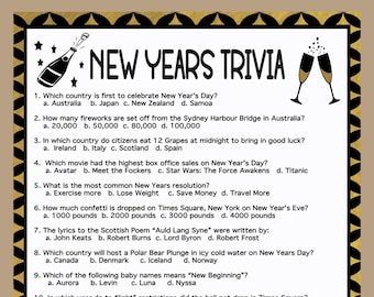 New Years Trivia Game, New Years Eve Trivia Game 2023, Printable New Years Day Game 2023, Fun Family Game for New Years, Adult Party Game