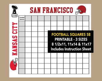 Football Squares 2024, Football Party, Super 58 Predictions, Super Bowl Betting, The Big Game Squares, Kansas City Party, San Francisco