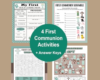 First Communion Games, First Holy Communion Activities, Word Search, I Spy Game, Childrens First Communion. Instant Download