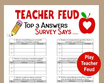 Teacher Trivia Game, Teacher Feud Game, Teacher Retirement Game, Elementary Teacher Game, Teacher Appreciation Activity, School Game