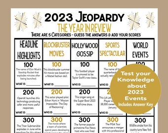 New Years Trivia Game, New Years Jeopardy Game, 2023 Year in Review Game,New Years Group Game, New Years Seniors, Teens, Adults Game