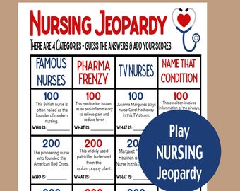 Nurse Appreciation Game, Nurse Jeopardy Game, Nurse Trivia Game, Nurse Graduation Game, Nurse Retirement Jeopardy Game, Nurses Week Game