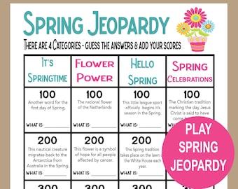 Spring Trivia Game, Spring Jeopardy, Spring Seniors Game, Spring School Game, Spring Icebreaker, Fun Spring Activity, Family Spring Game