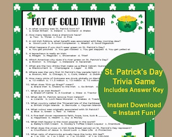 St Patricks Day Games, St Patricks Day Trivia  Party Game, Adult Trivia Game, Teen St Patricks Day Printable Games, Instant Download