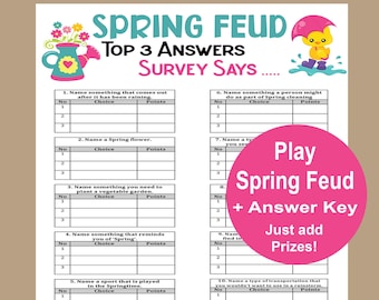 Juego de trivia de Spring Family Feud, juego de trivia de primavera, juego de primavera para personas mayores, juego escolar de primavera, rompehielos de primavera, actividad divertida de primavera